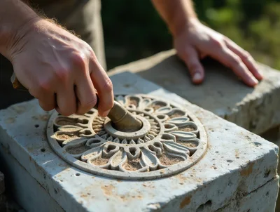 Artisan Carving Intricate Stone Mandala Pattern