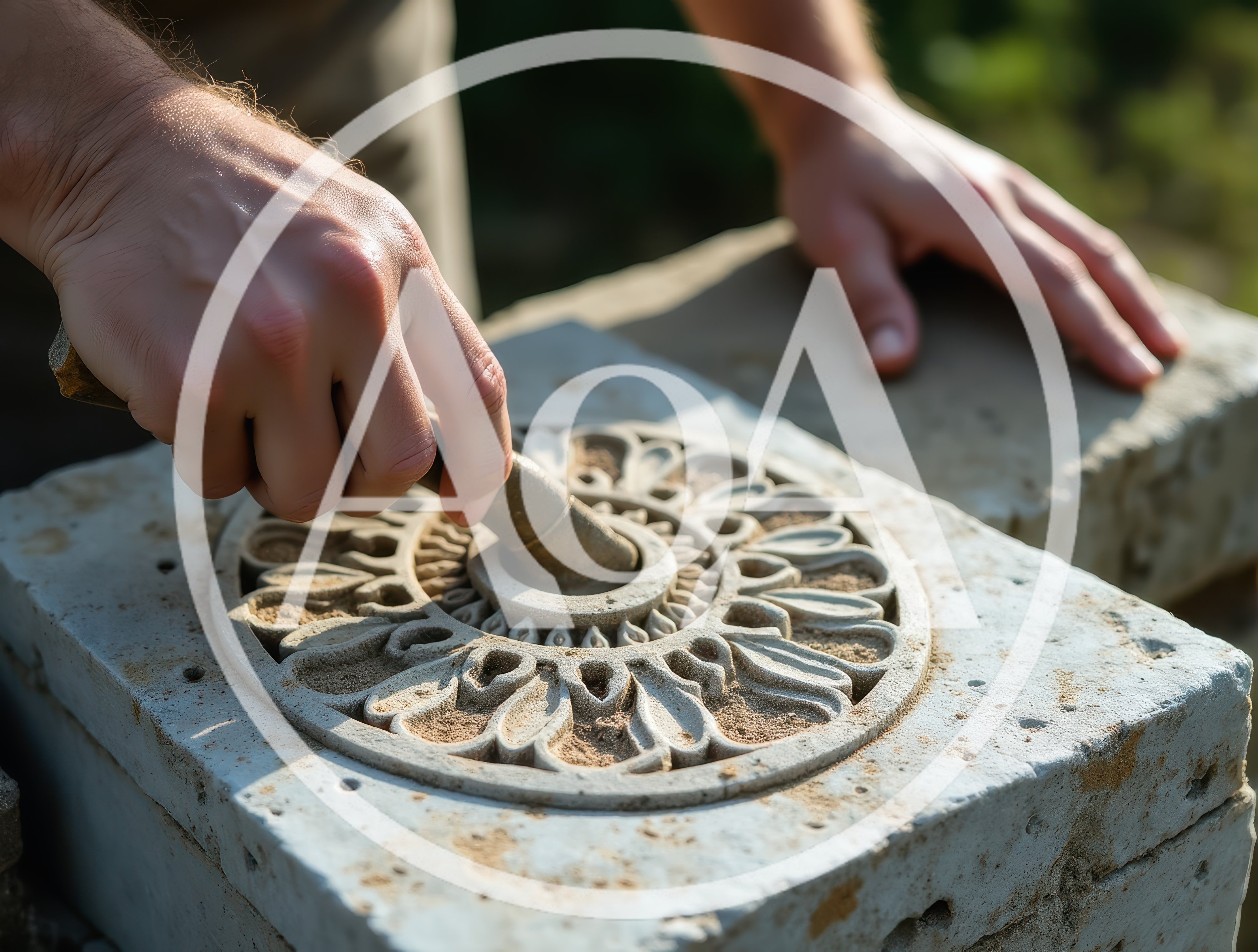 Artisan Carving Intricate Stone Mandala Pattern