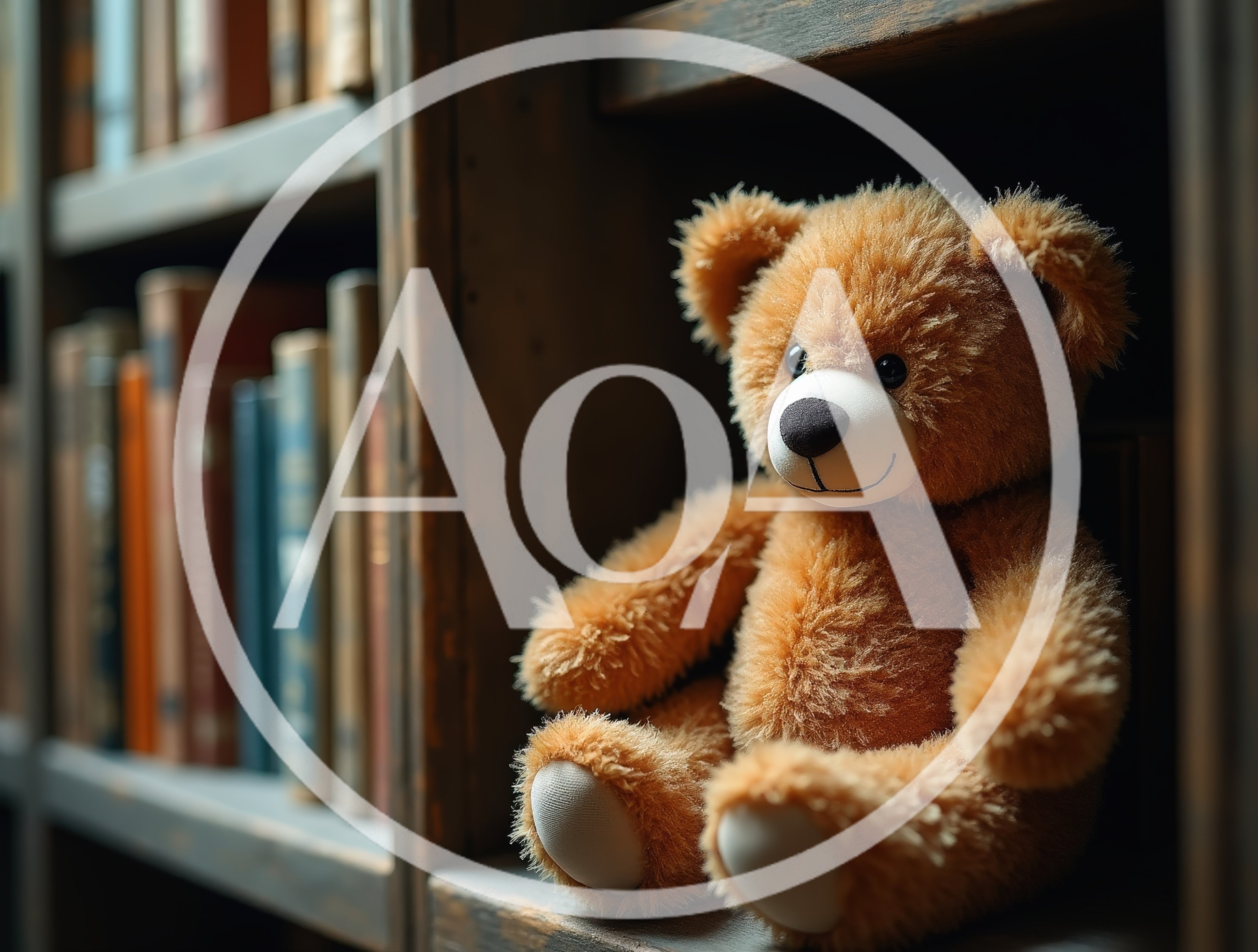 Fluffy Brown Teddy Bear Sitting On A Bookshelf