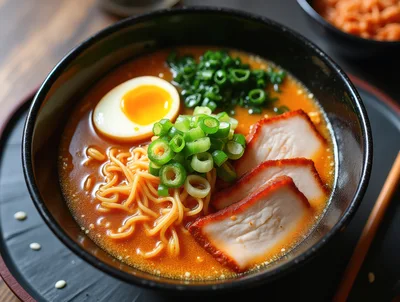 Bowl Of Spicy Ramen With Pork And Egg
