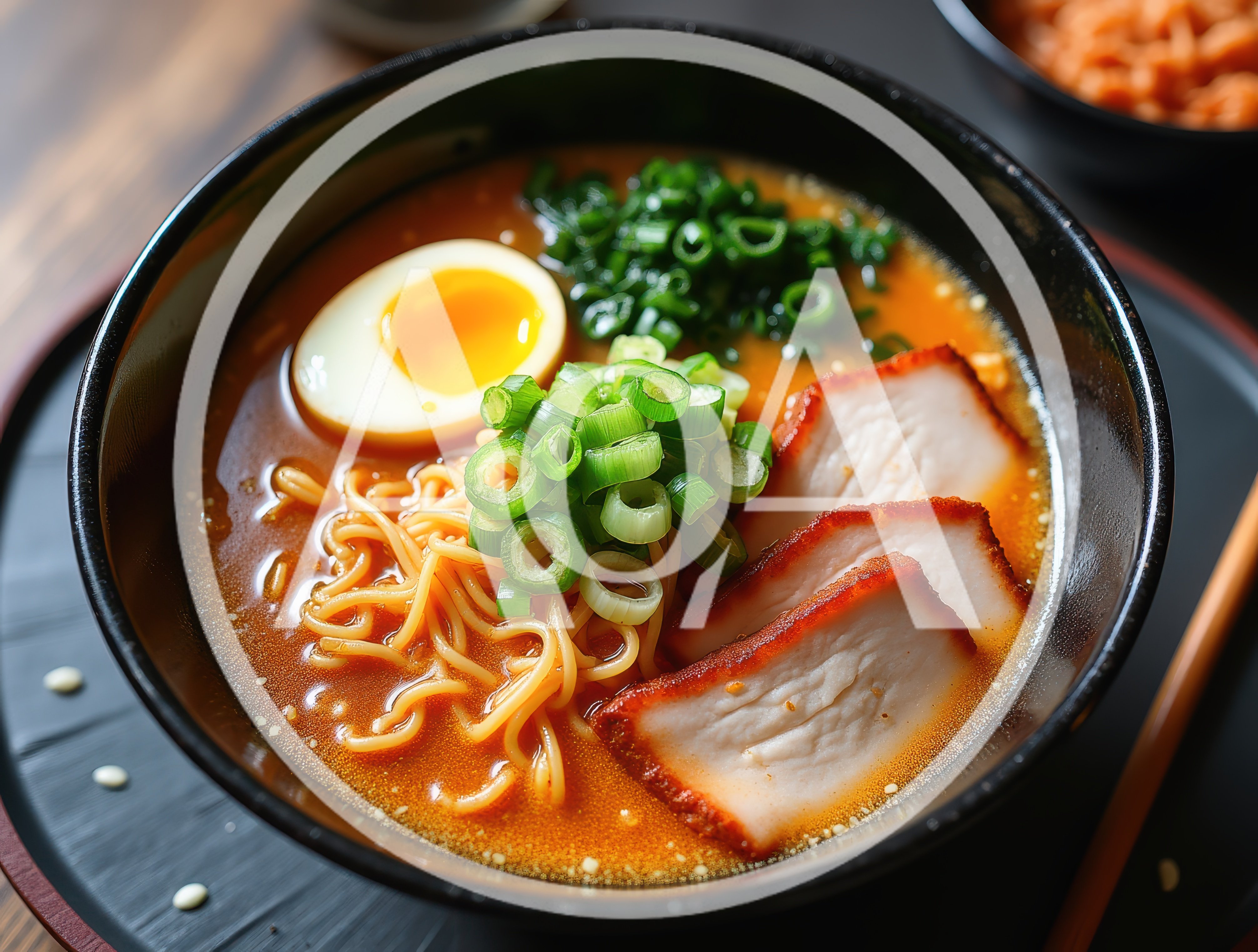 Bowl Of Spicy Ramen With Pork And Egg