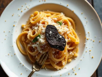 Gourmet Pasta Dish With Truffle And Grated Cheese
