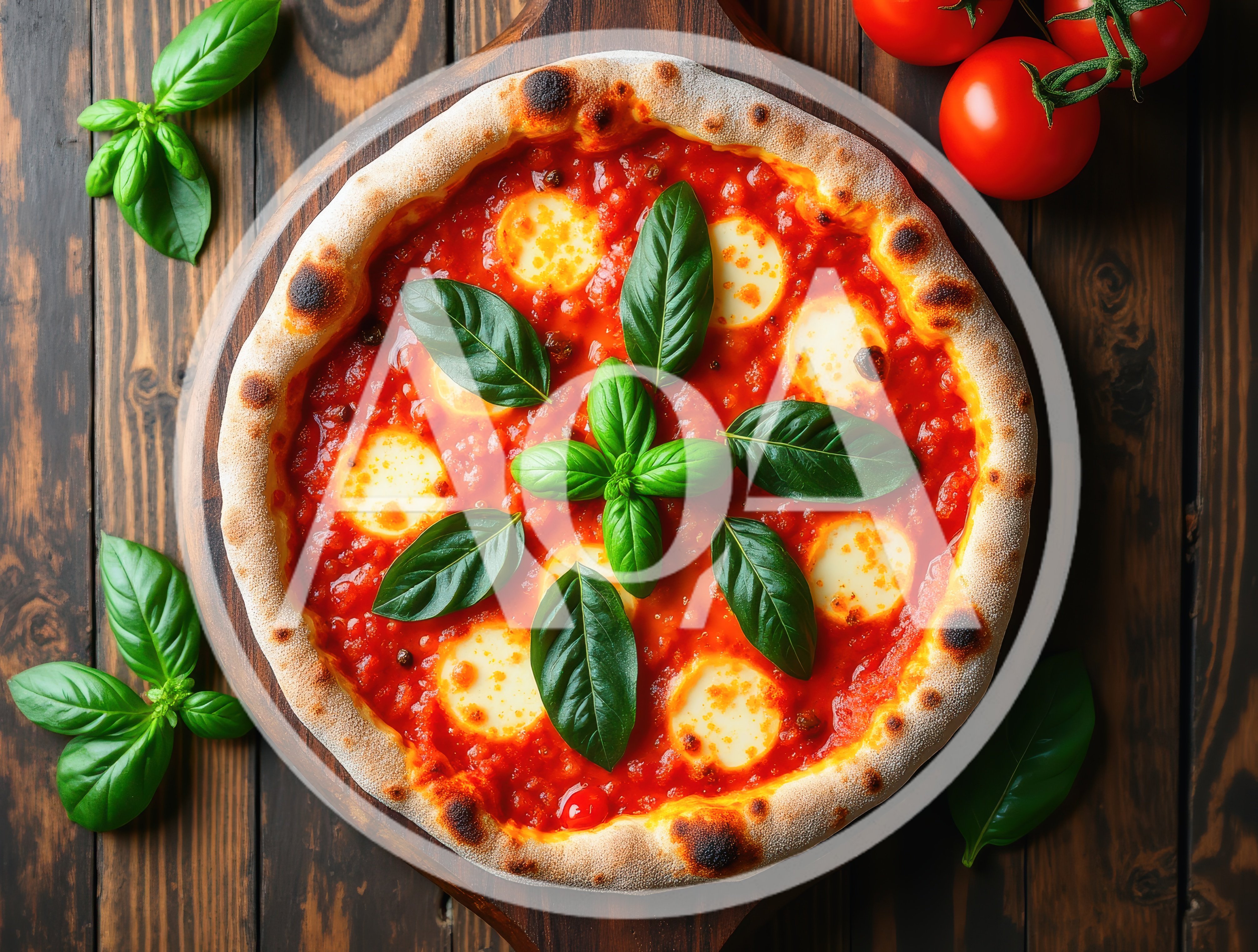 Fresh Margherita Pizza On A Wooden Serving Board