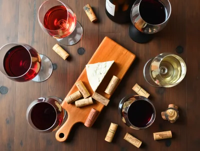 Wine Tasting Flight With Cheese And Corks