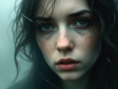 Close Up Portrait Of A Young Woman With Freckles