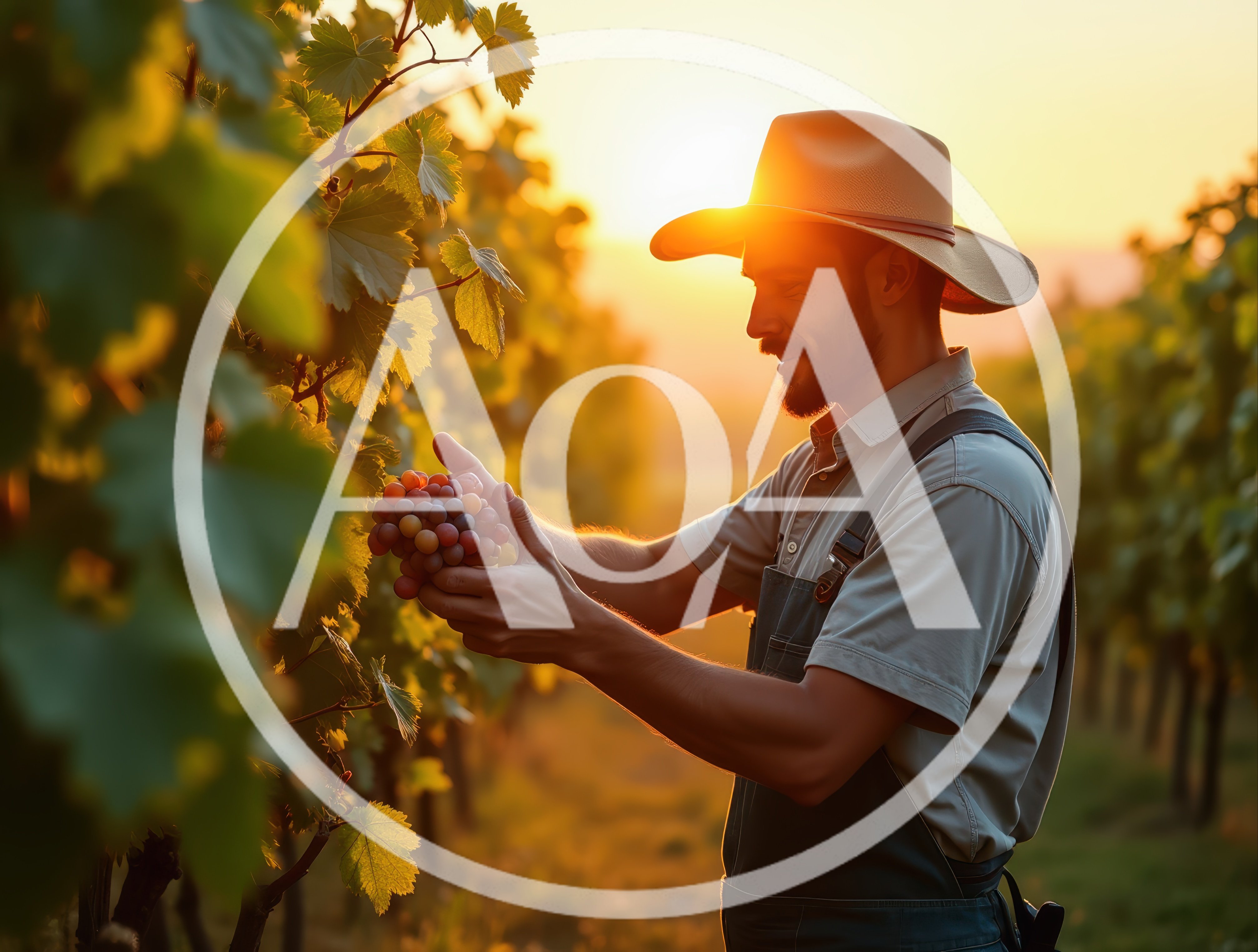 Vintner Harvesting Ripe Grapes In A Sunny Vineyard