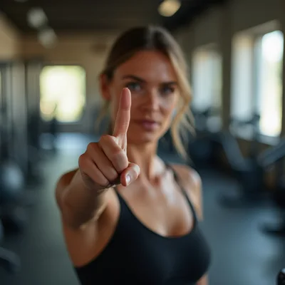 Fit Woman Holding Up One Finger In Gym