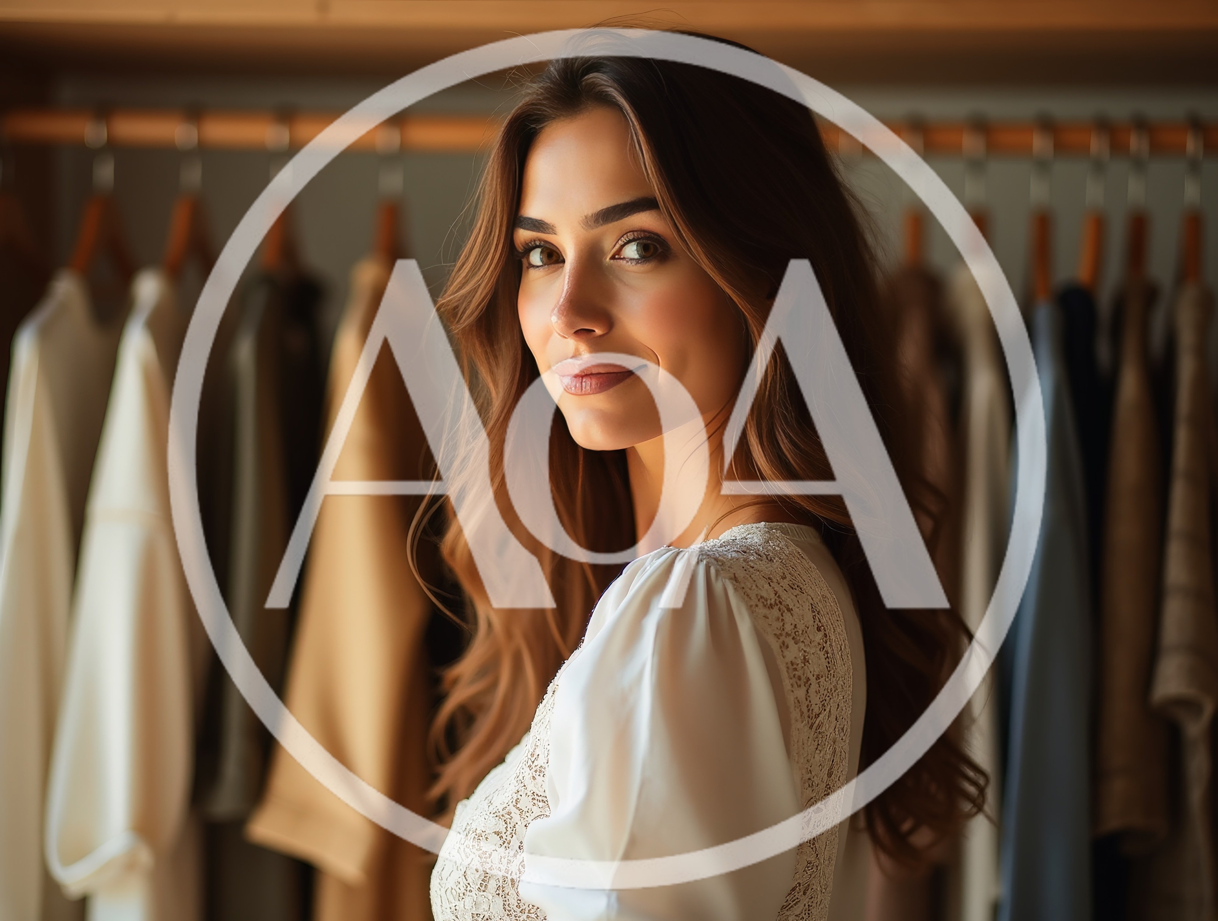 Beautiful Woman Looking Over Shoulder In A Clothing Closet