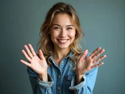 Young Woman Smiling And Waving Hands