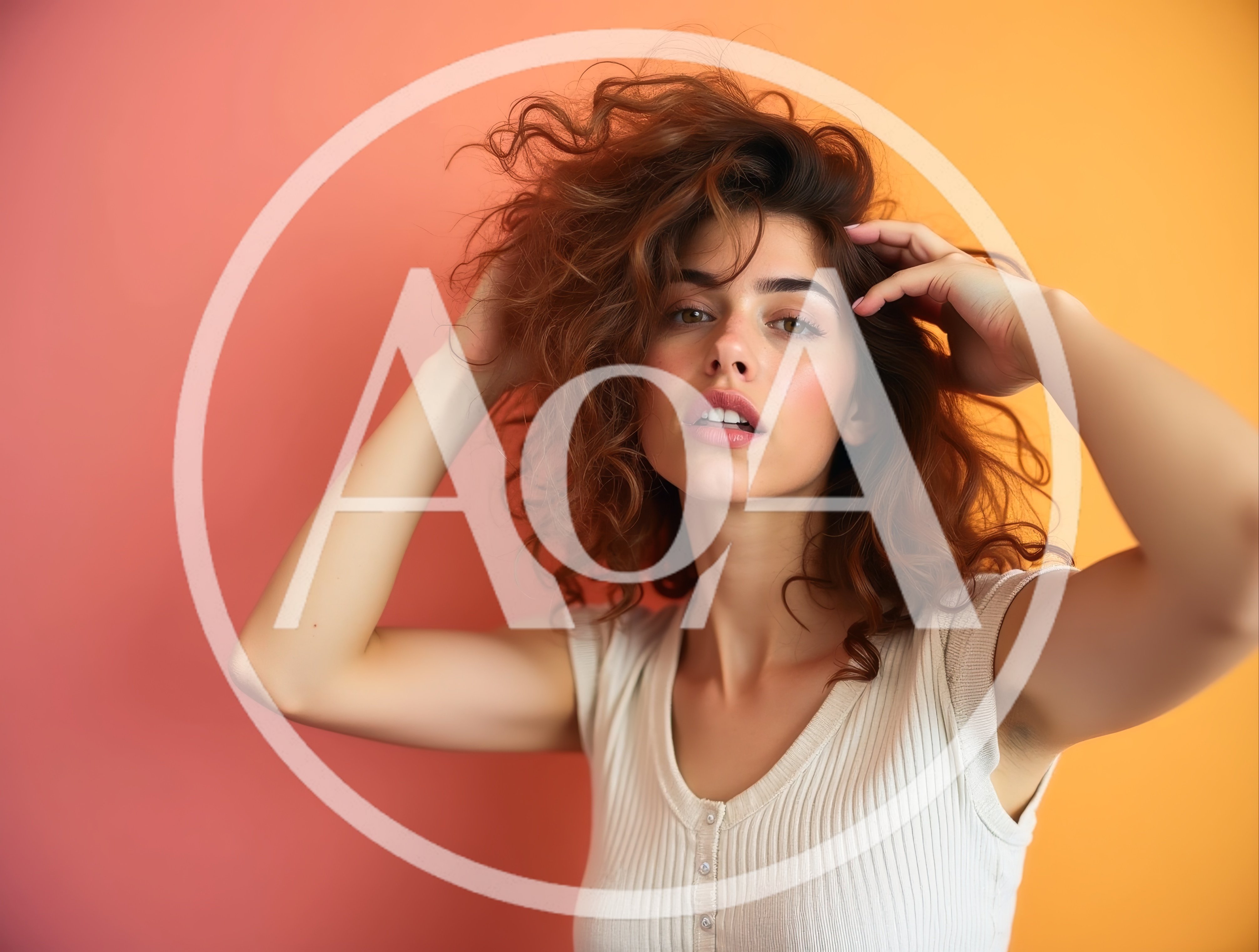 Young Woman With Curly Hair Posing Against Gradient Background