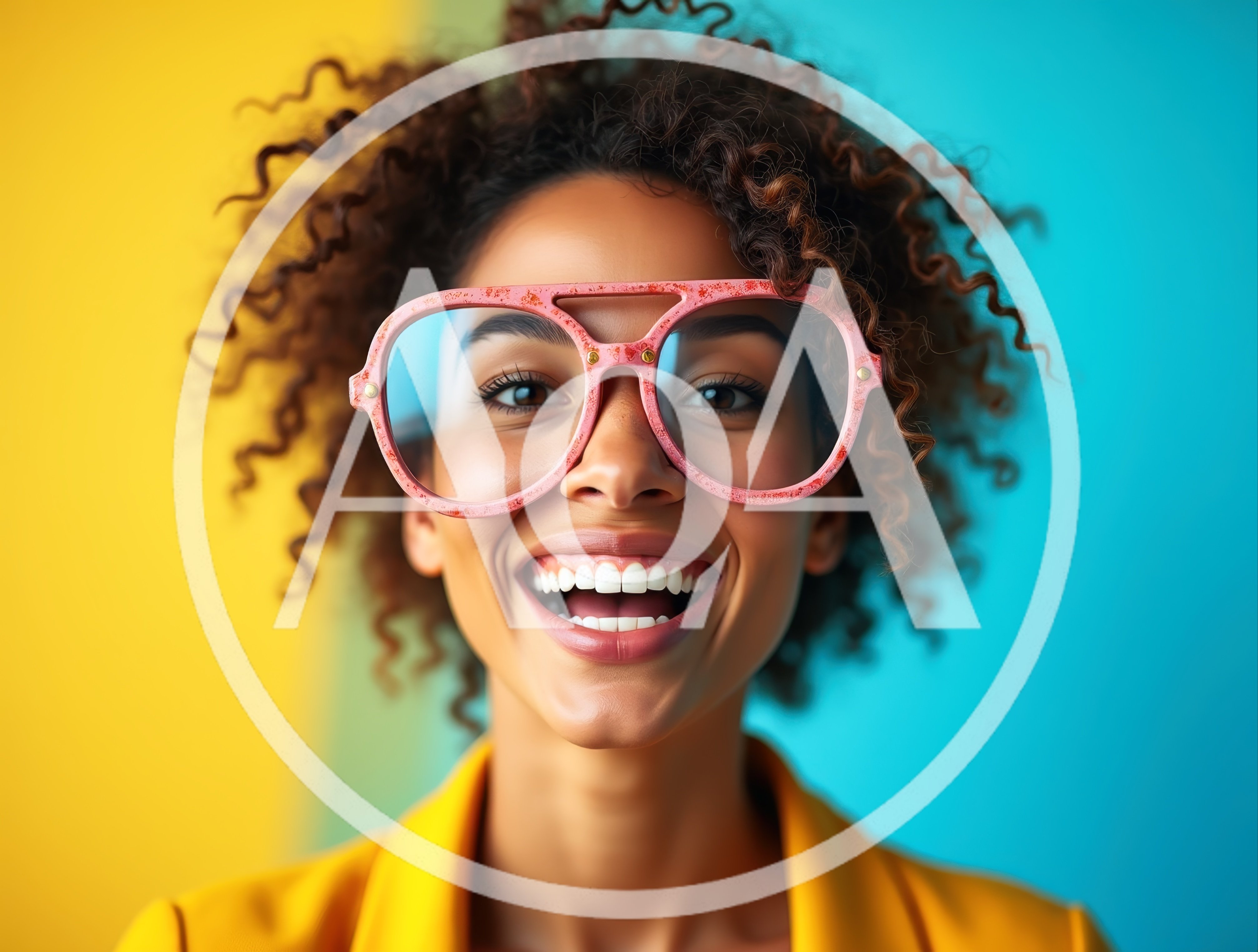 Smiling Woman Wearing Oversized Pink Glasses