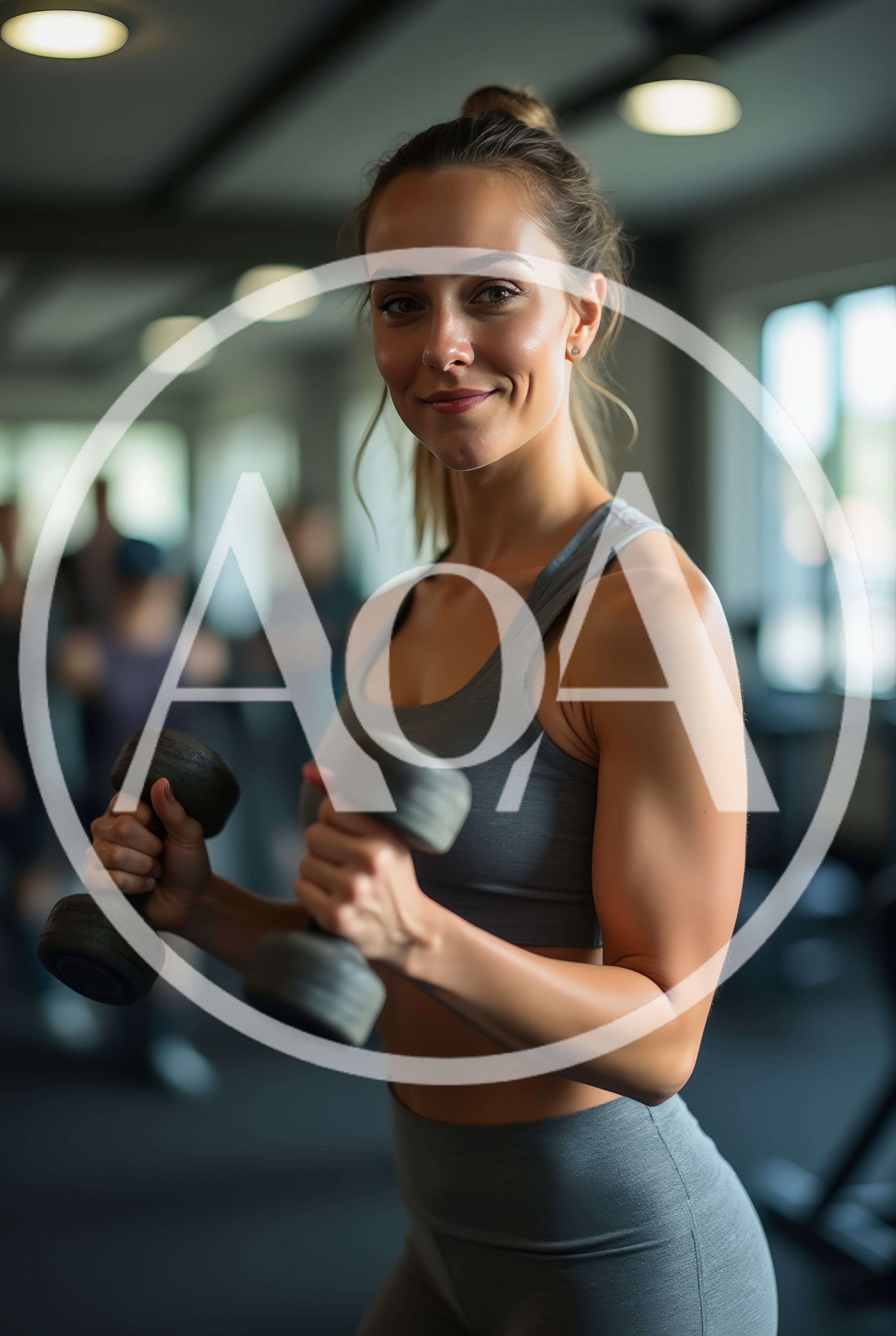 Fit Woman Exercising With Dumbbells In A Gym