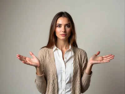 Young Woman Shrugging With Palms Upward