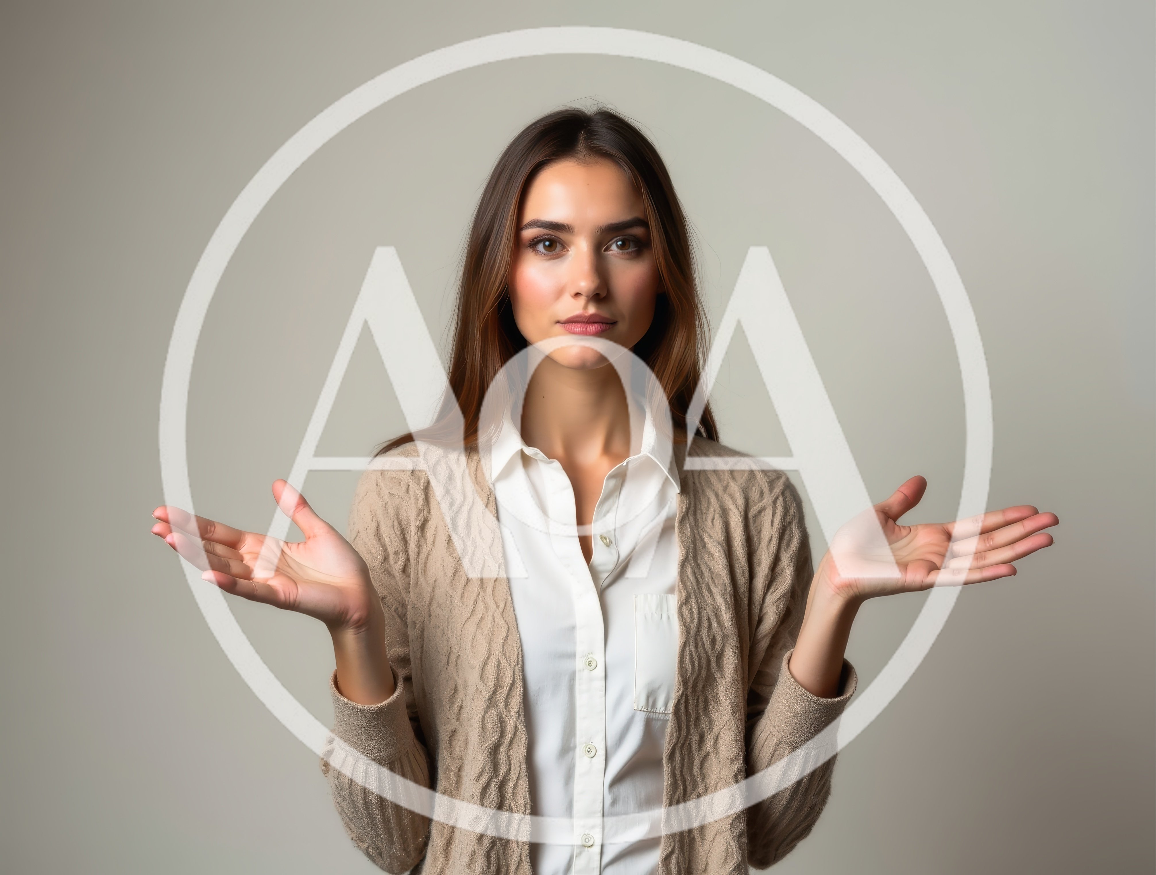 Young Woman Shrugging With Palms Upward