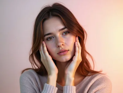 Young Woman Touching Her Face With Soft Lighting