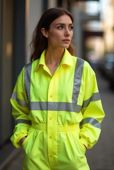 Young Woman Wearing High Visibility Safety Coveralls