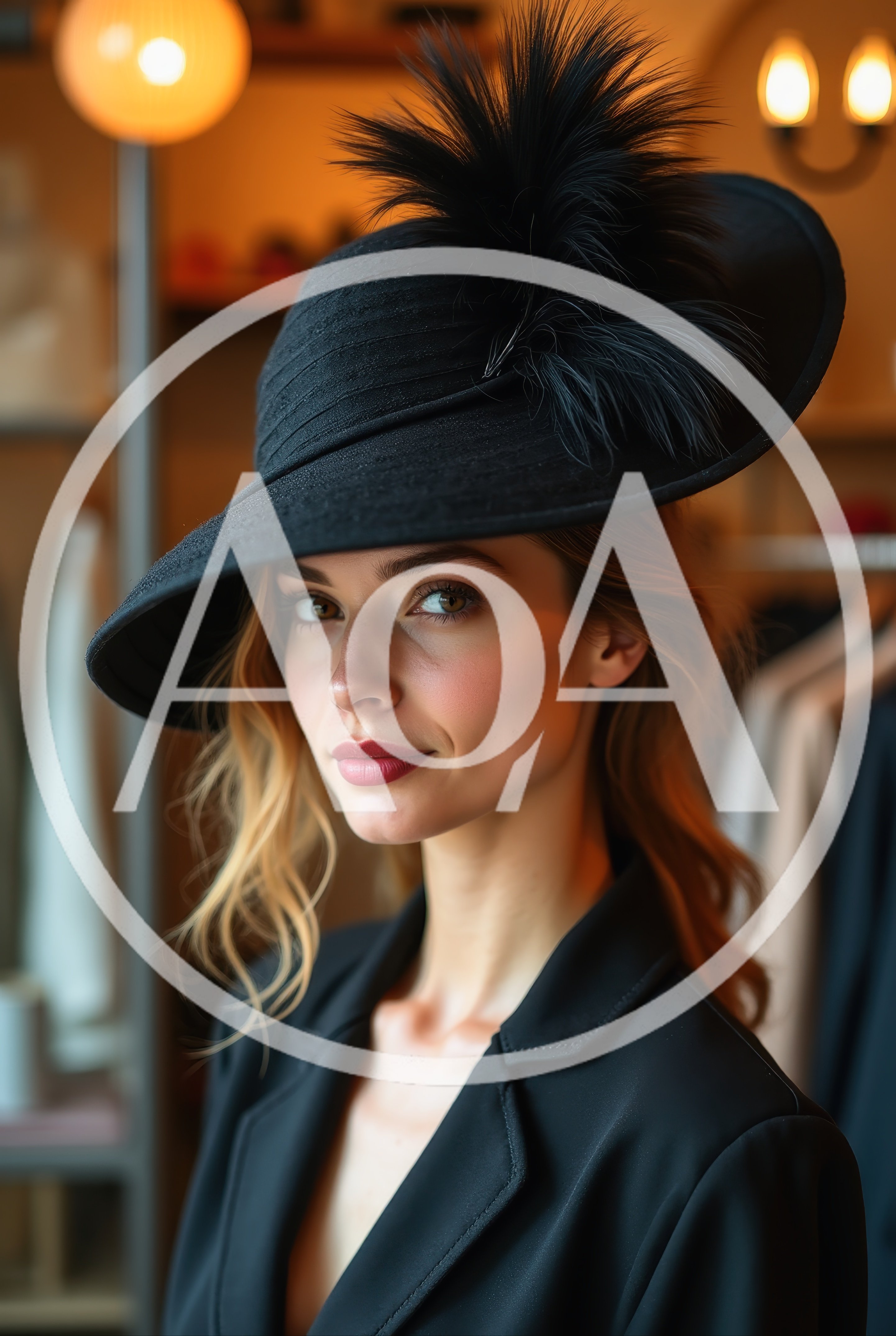 Elegant Woman Wearing A Black Hat In A Boutique