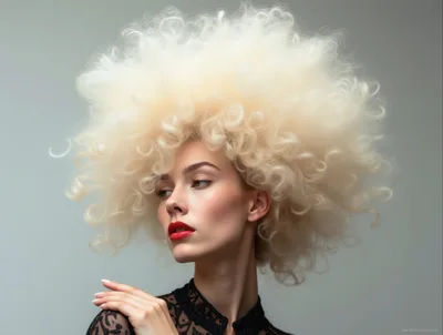 Portrait Of A Woman With Voluminous Blonde Afro Hair
