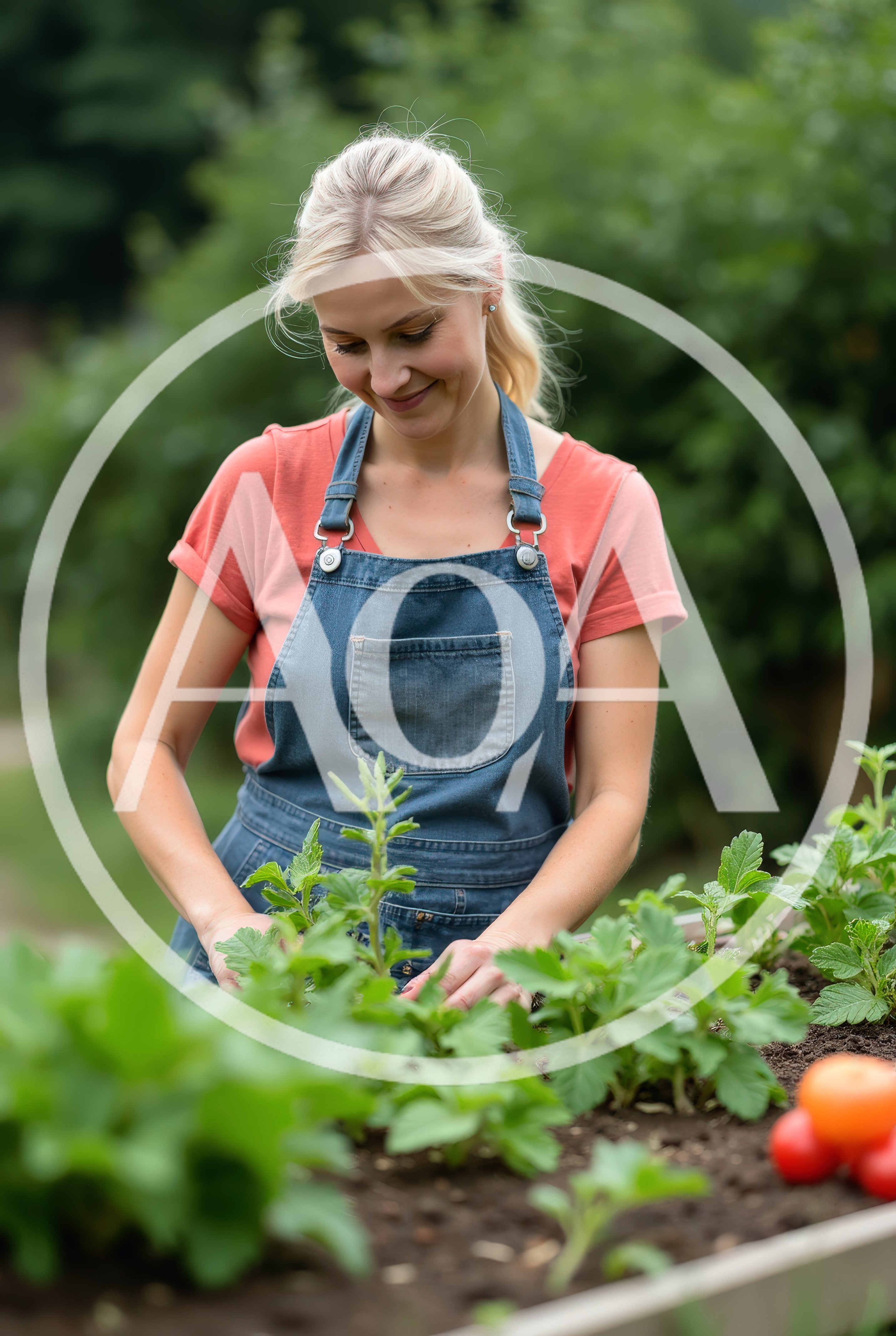 Woman Gardening In A Raised Vegetable Bed