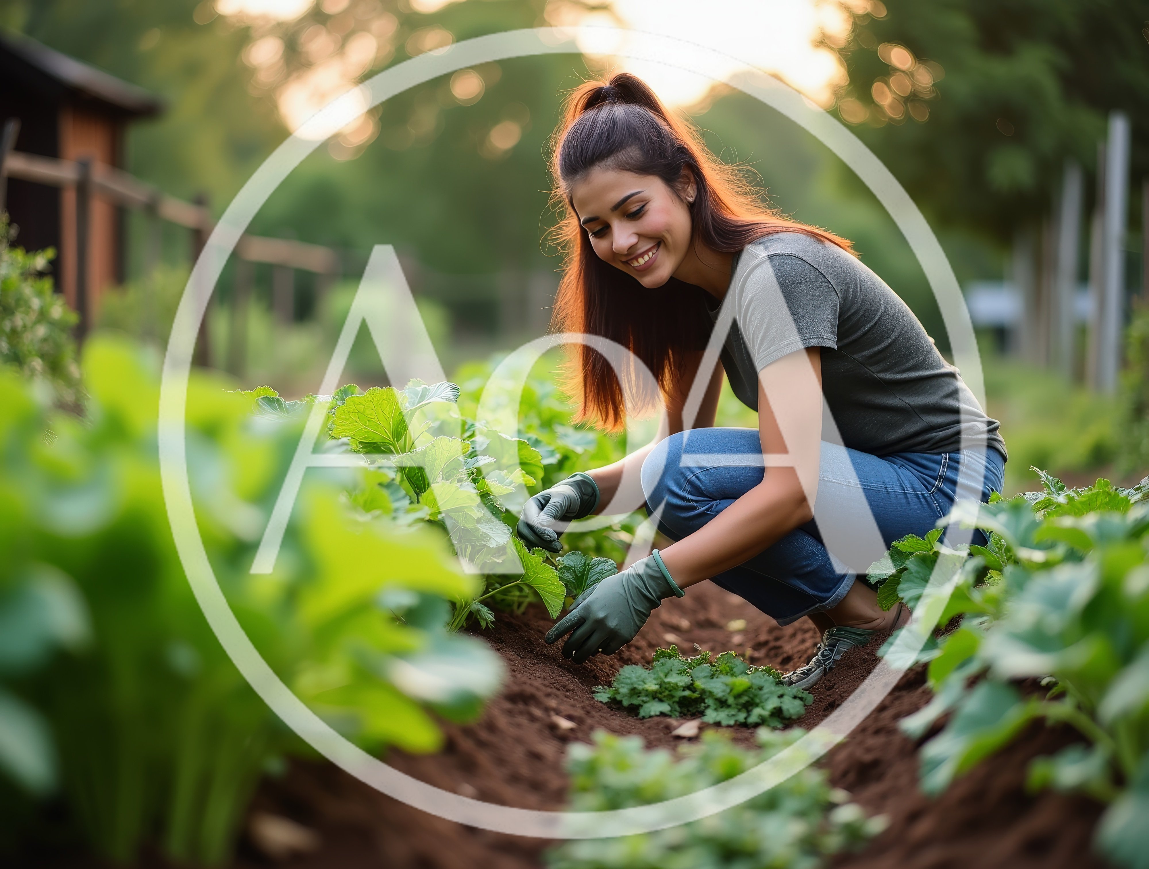 Young Woman Gardening In A Sunny Vegetable Patch