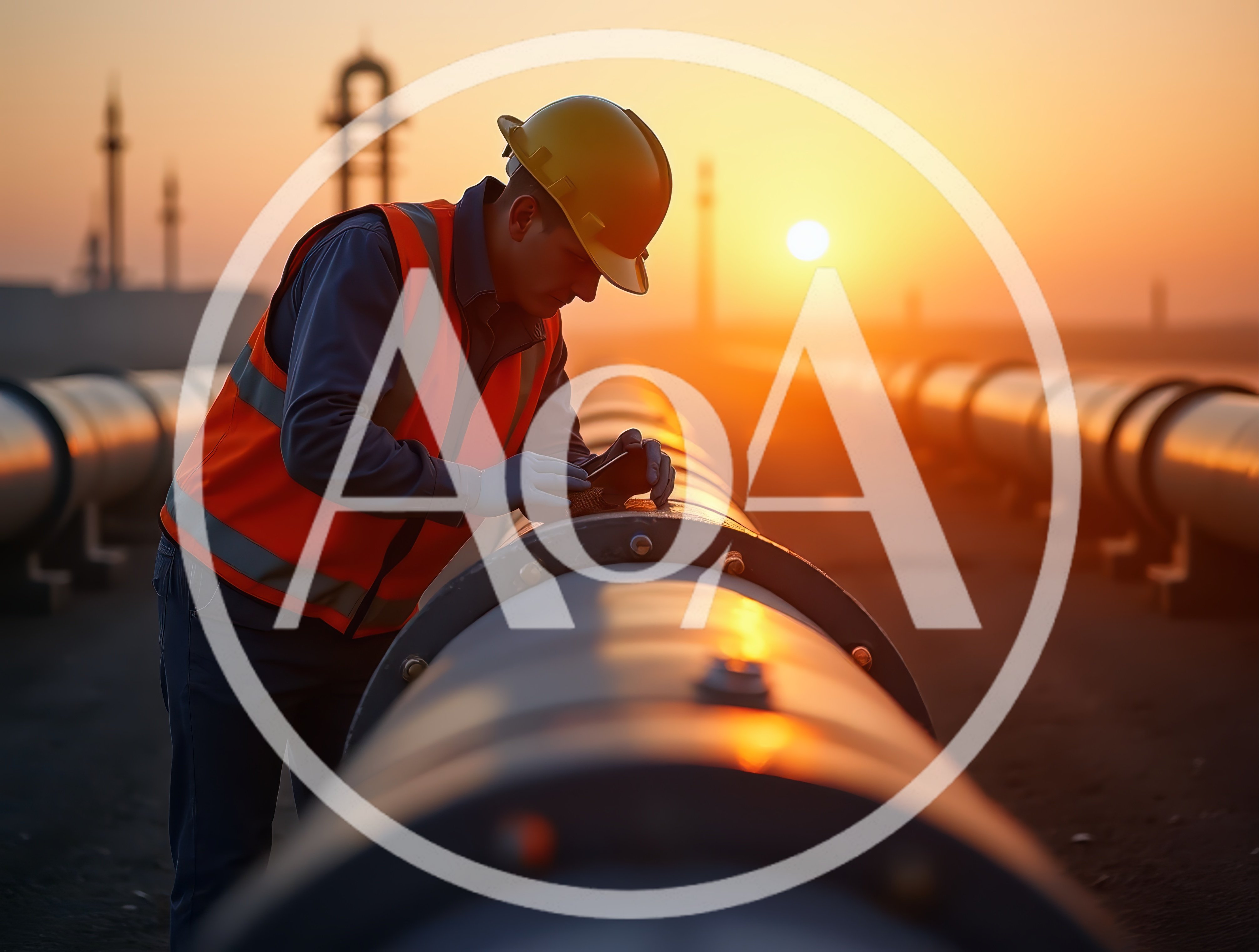 Industrial Engineer Inspecting Pipeline At Sunset