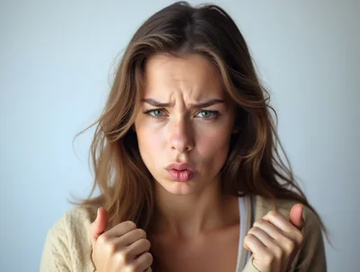 Young Woman Expressing Frustration With Clenched Fists