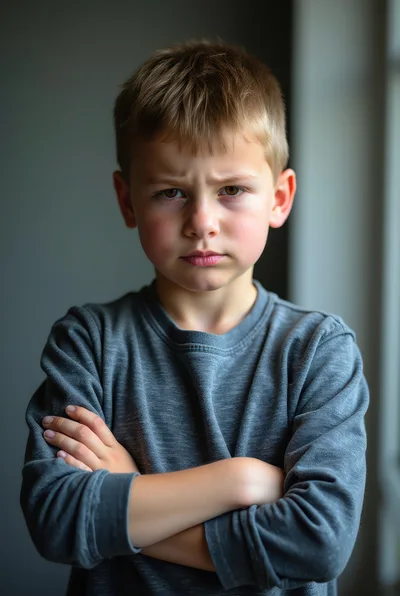 Portrait Of A Young Boy With A Serious Expression