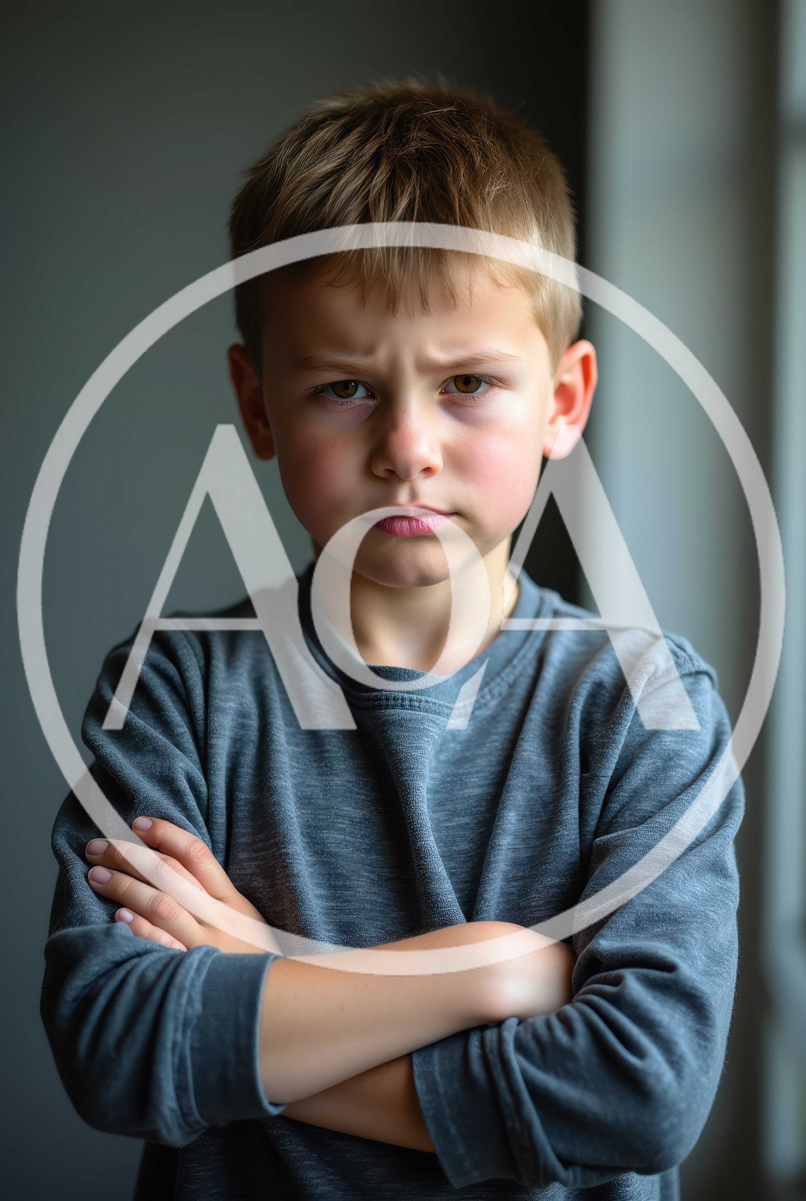 Portrait Of A Young Boy With A Serious Expression