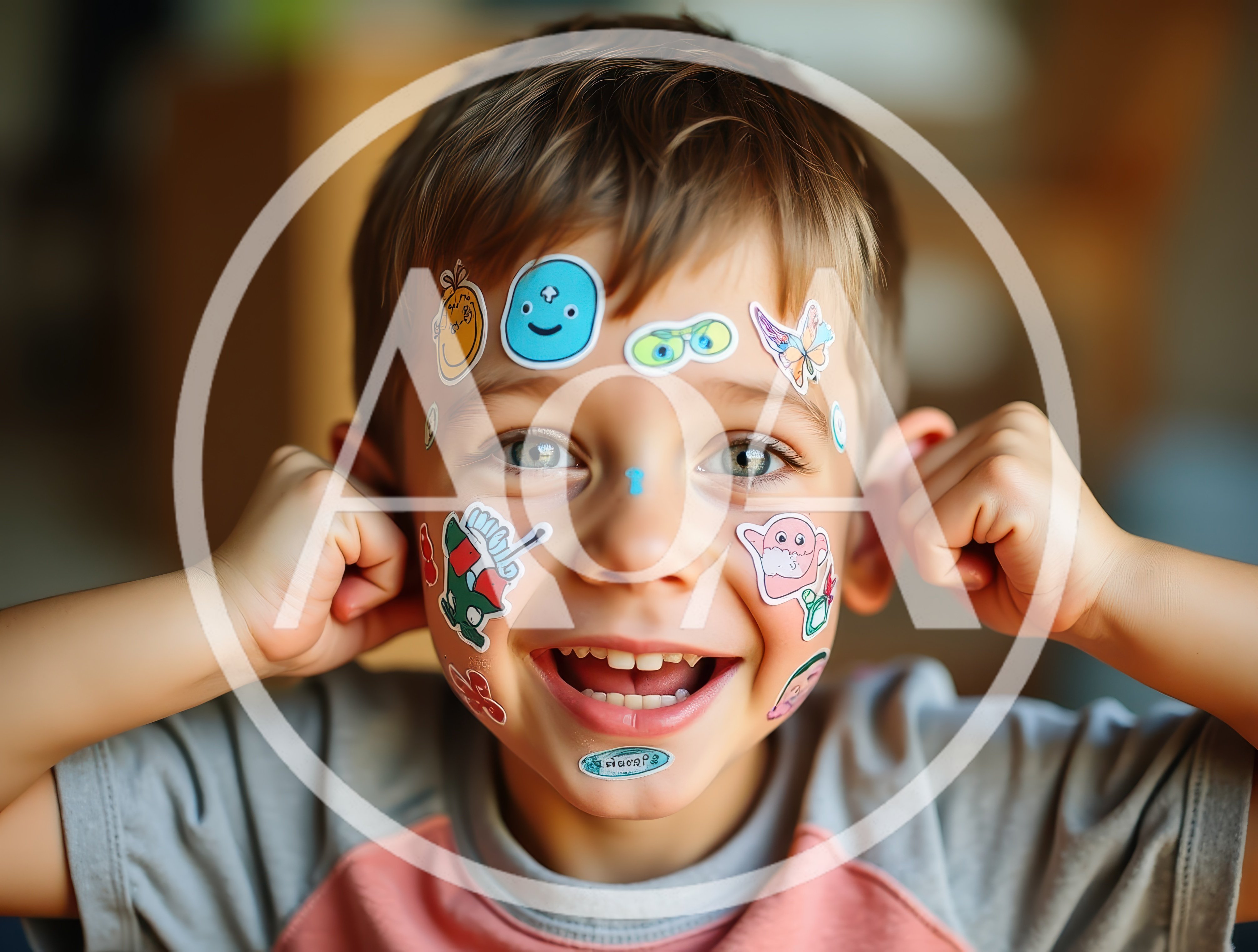 Happy Young Boy With Colorful Stickers On Face