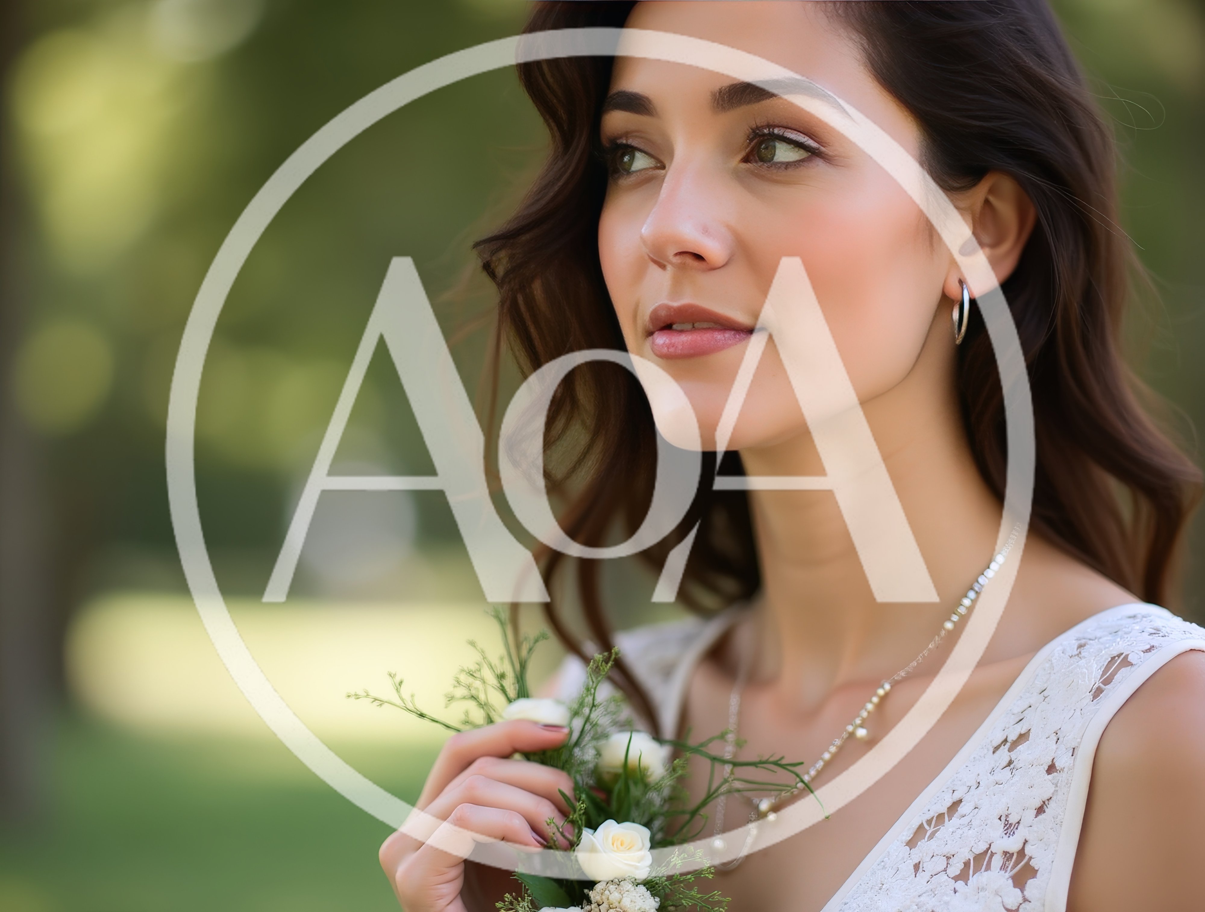 Beautiful Young Woman Holding Small White Rose Bouquet