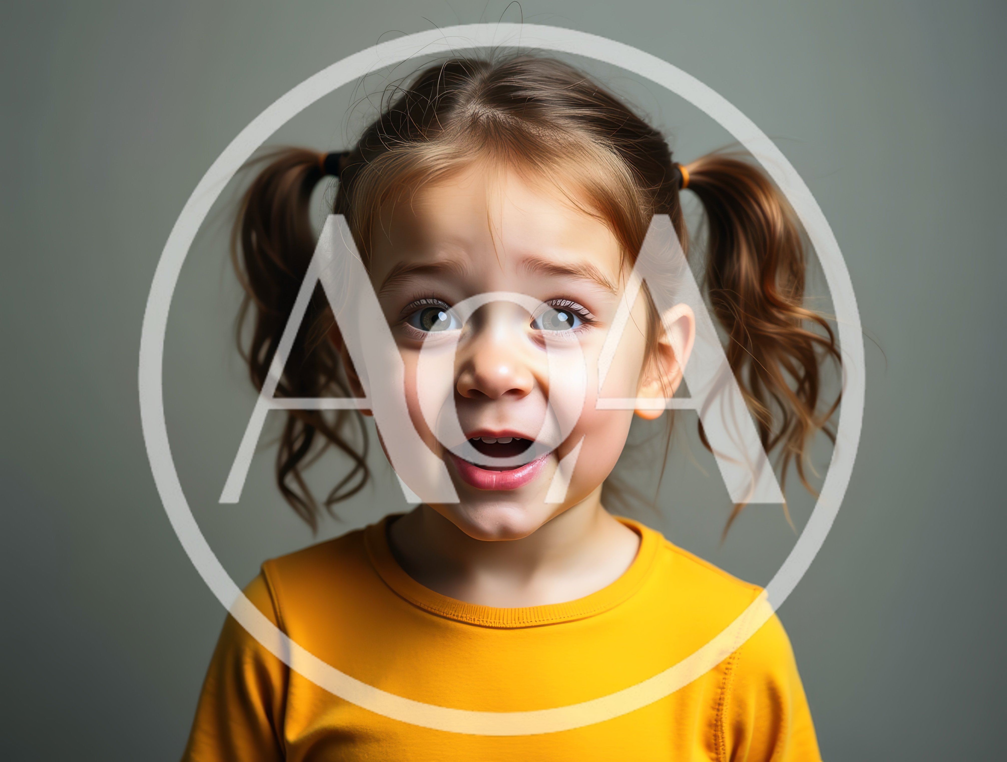 Surprised Little Girl With Pigtails Looking At Camera