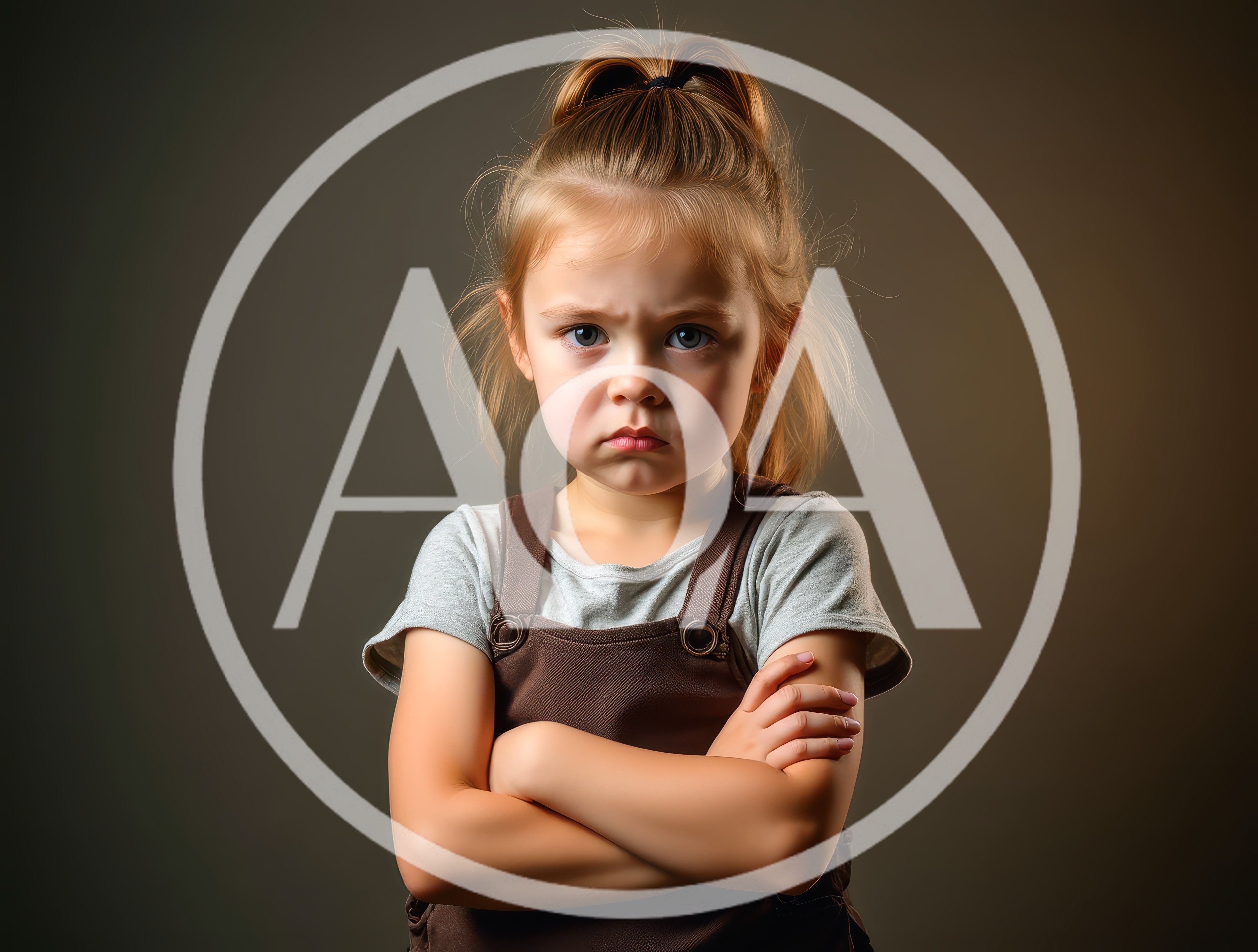 Portrait of a Grumpy Little Girl With Crossed Arms