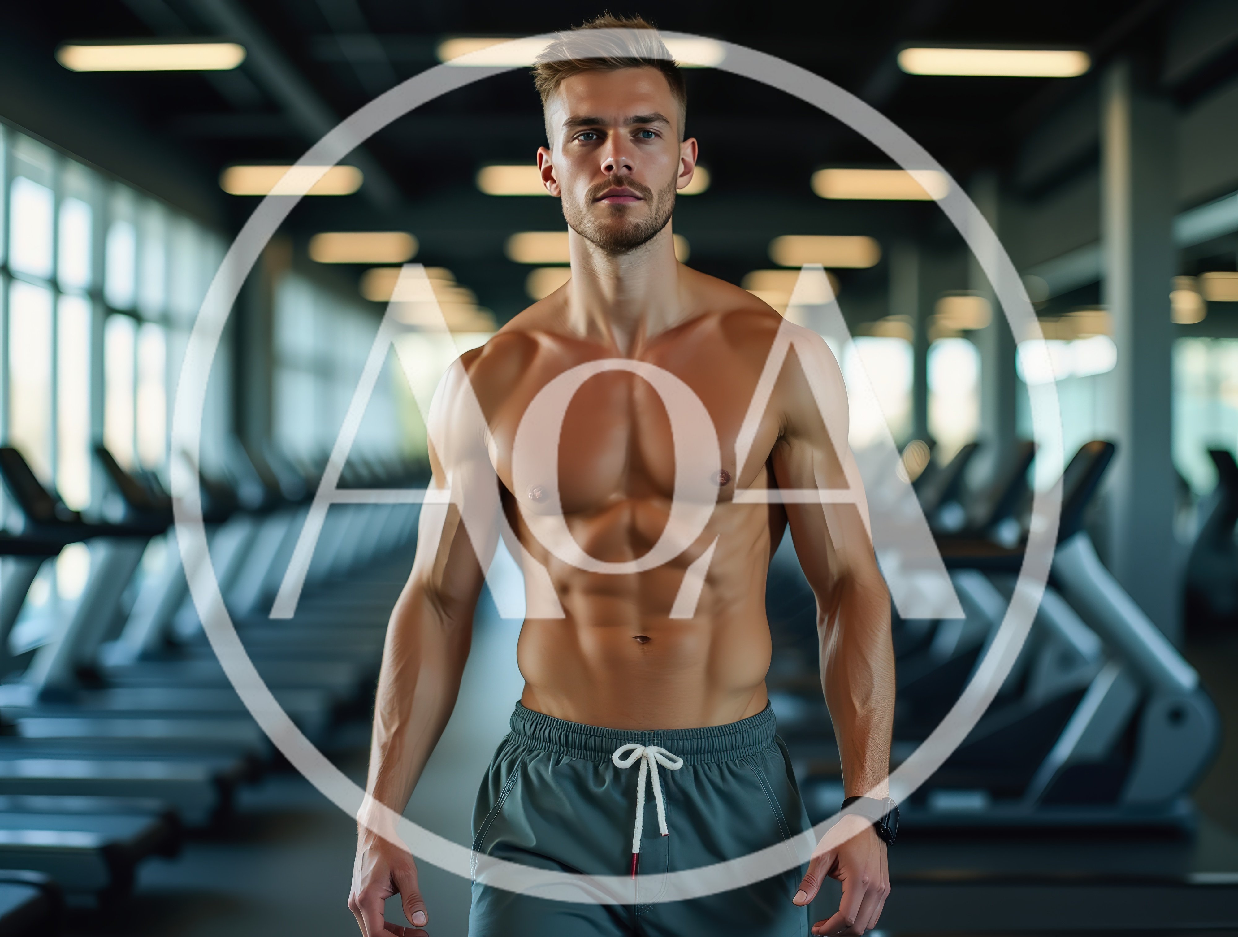 Muscular Man Walking Through A Modern Gym