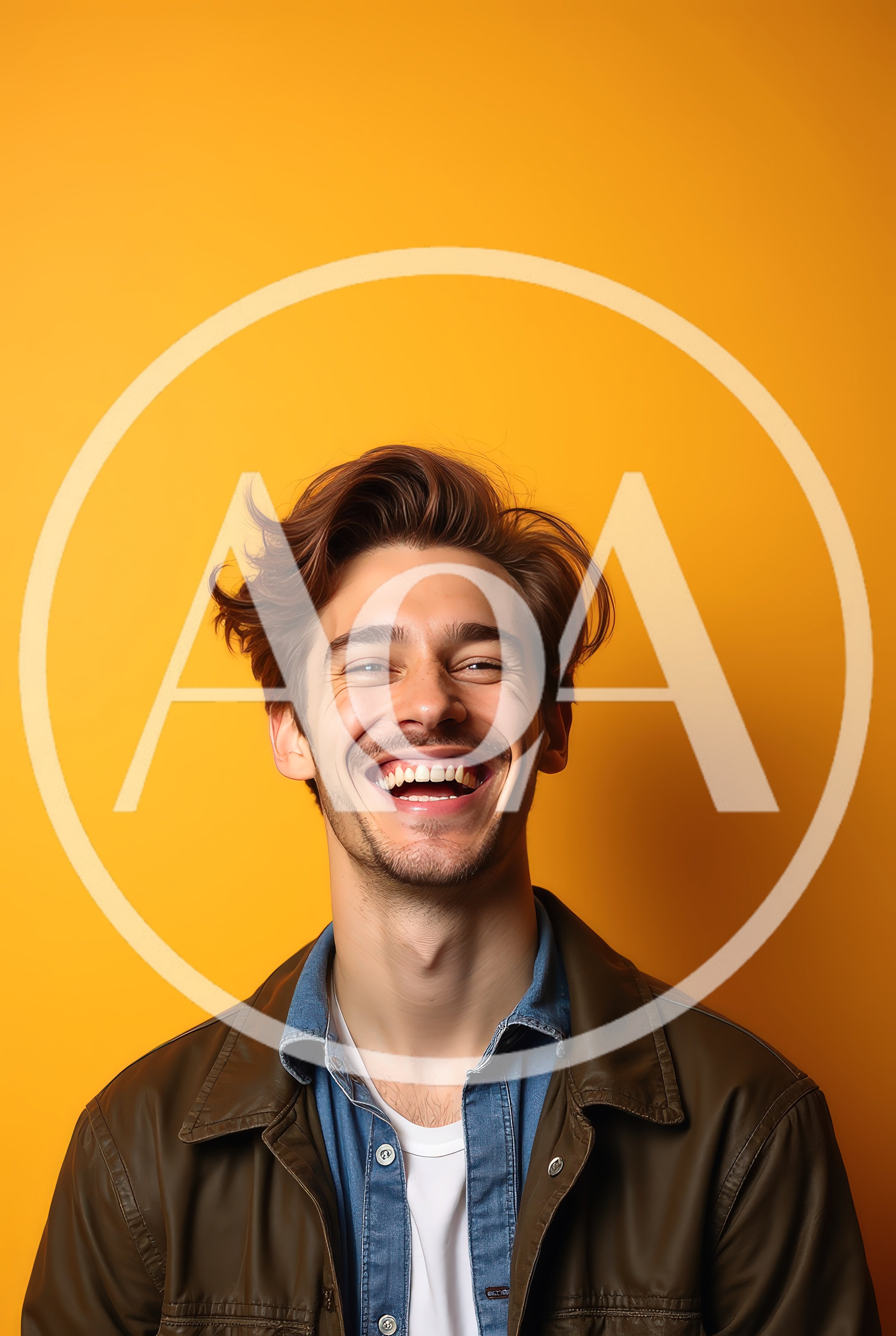 Young Man Laughing Against A Vibrant Yellow Background