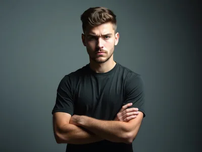 Portrait Of A Serious Young Man With Crossed Arms