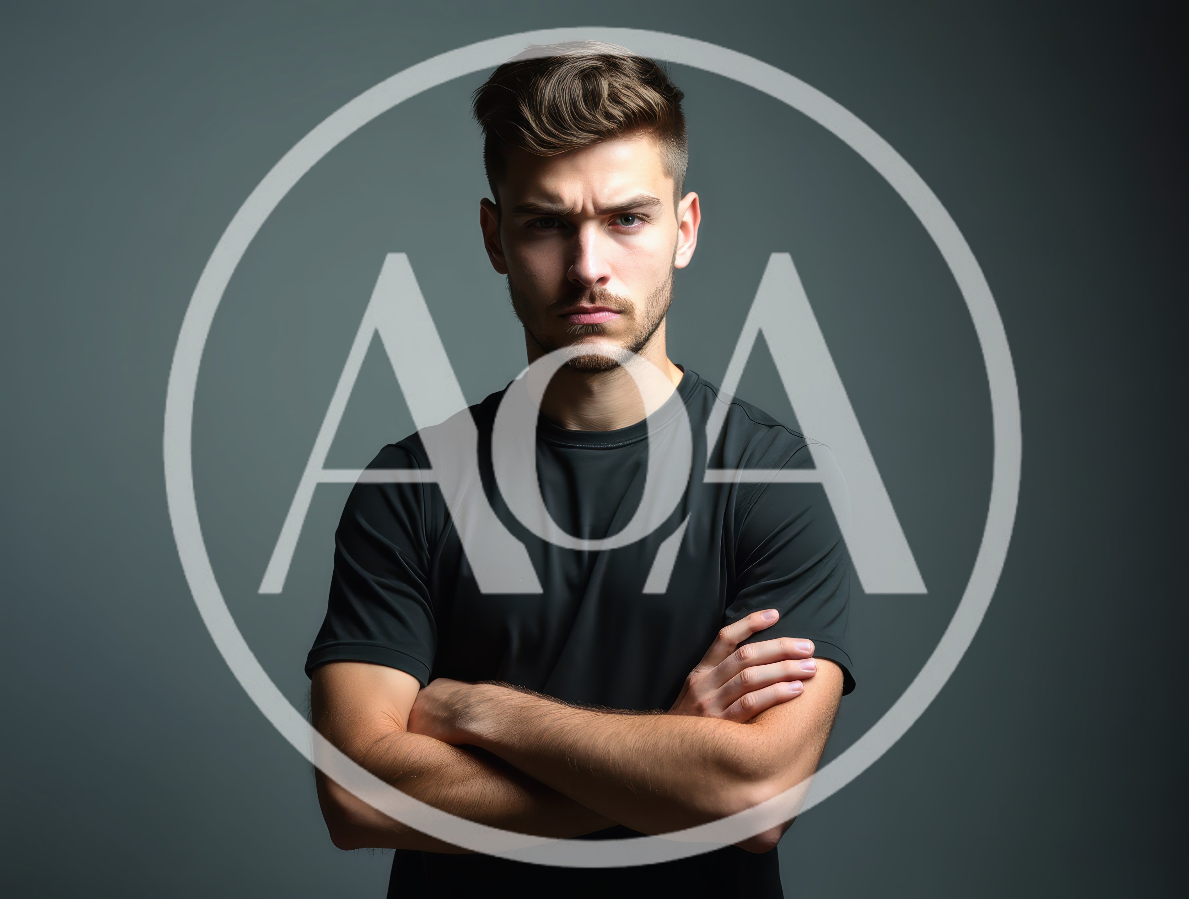 Portrait Of A Serious Young Man With Crossed Arms