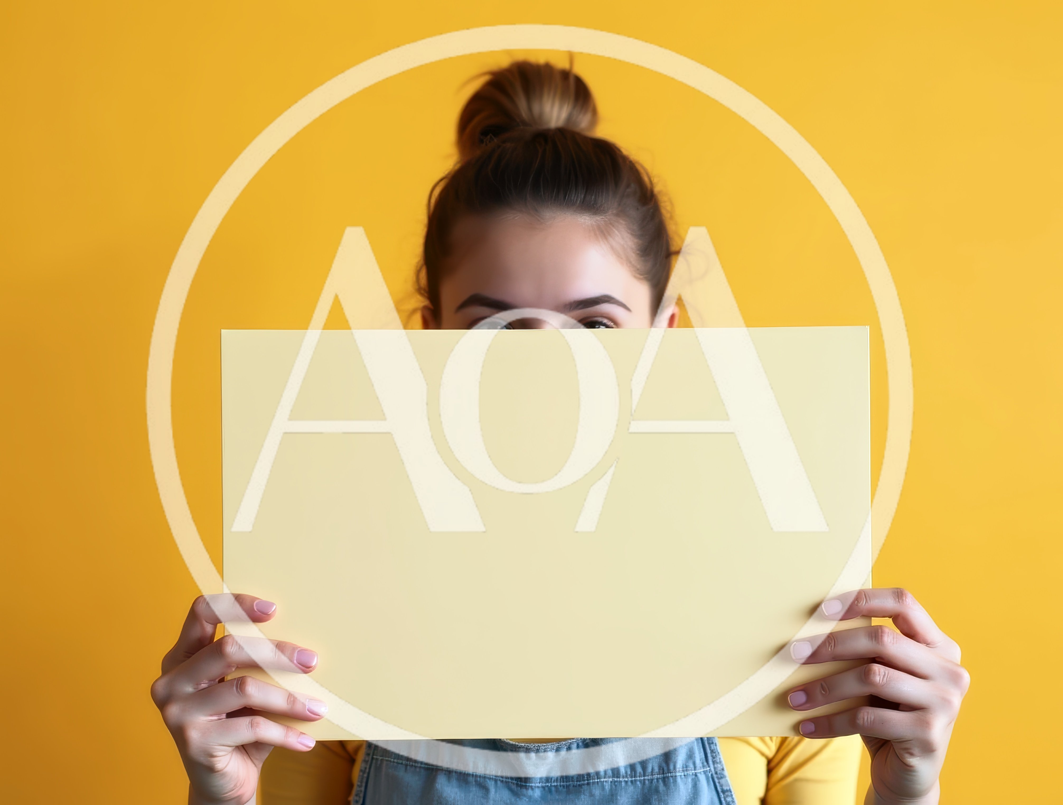 Young Woman Holding Blank Yellow Sign