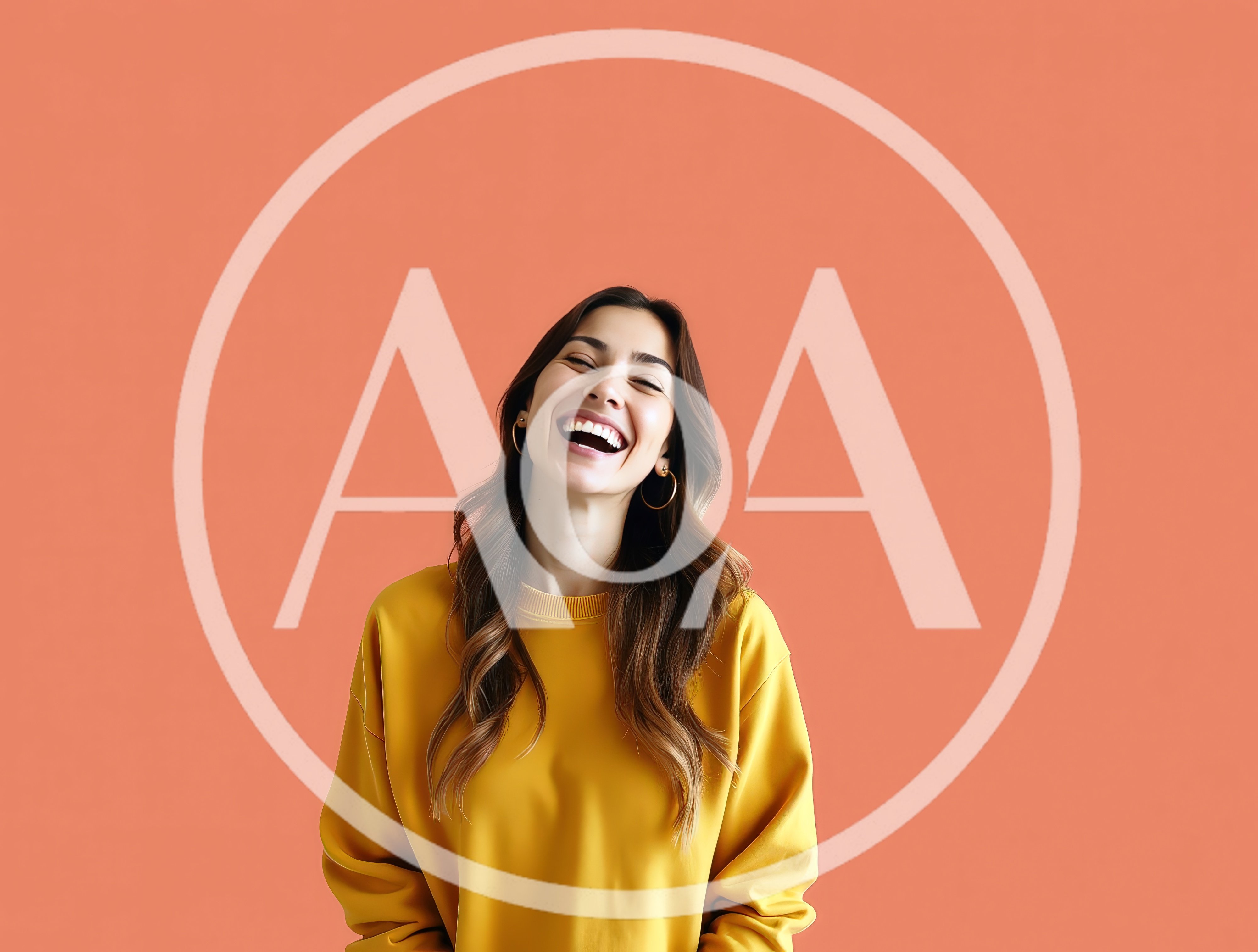 Happy Young Woman Laughing Against Orange Background