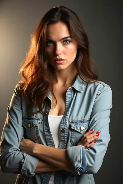 Portrait Of A Confident Woman In Denim Shirt