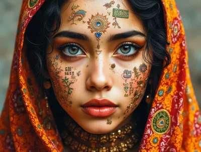 Portrait Of A Young Woman With Intricate Gold Face Art