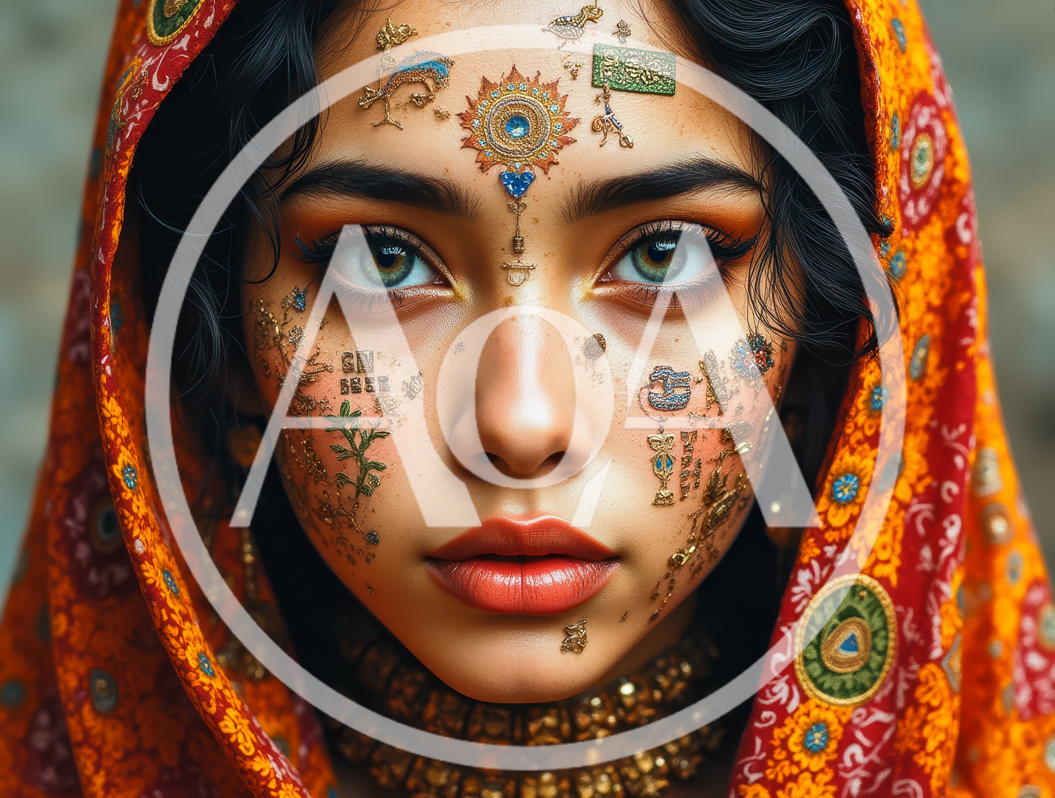 Portrait Of A Young Woman With Intricate Gold Face Art