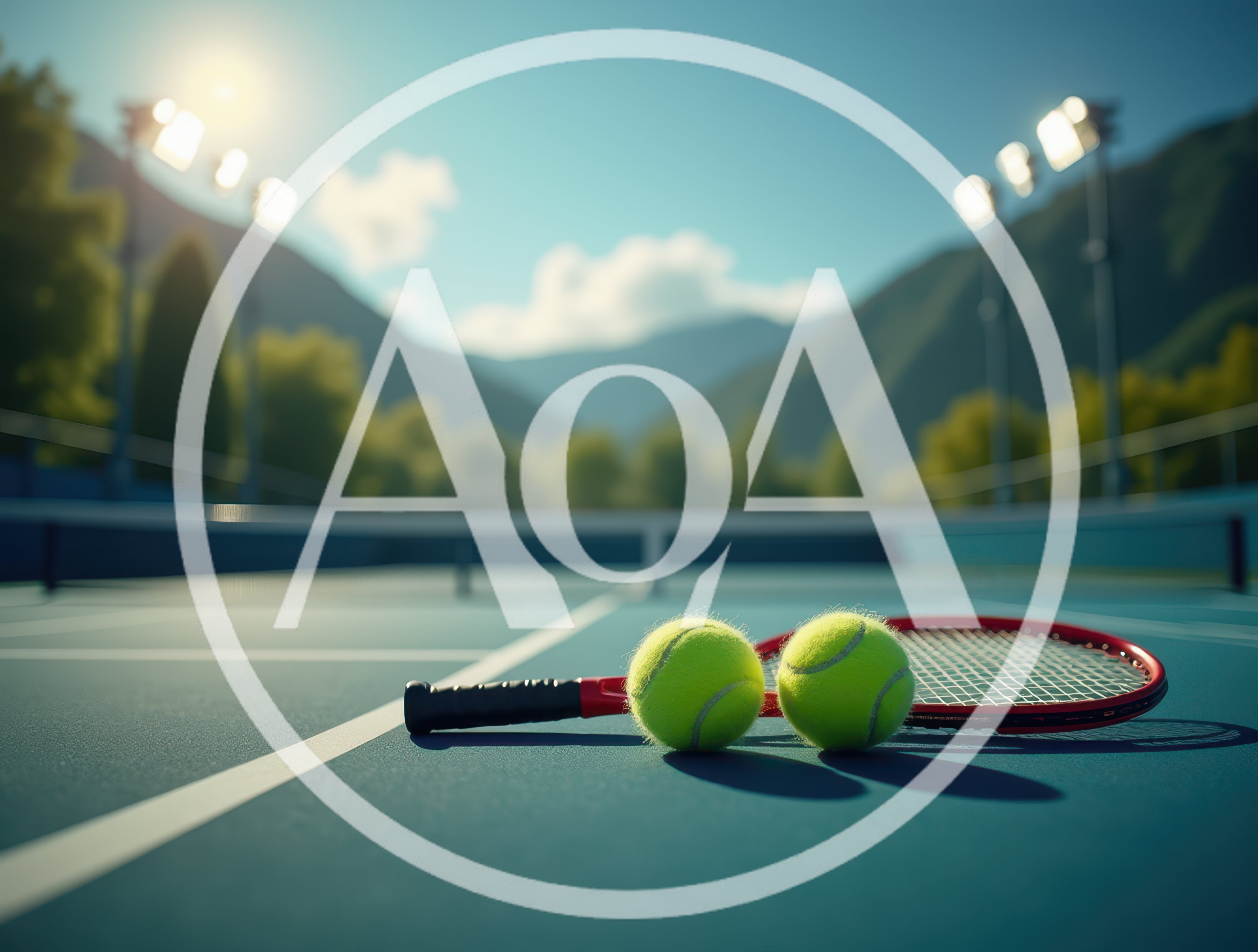 Tennis Racket and Balls on Outdoor Court