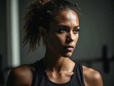 Portrait Of A Focused Athletic Woman In A Gym