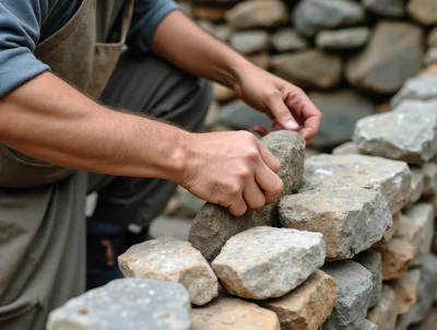 Stonemason Building A Dry Stone Wall