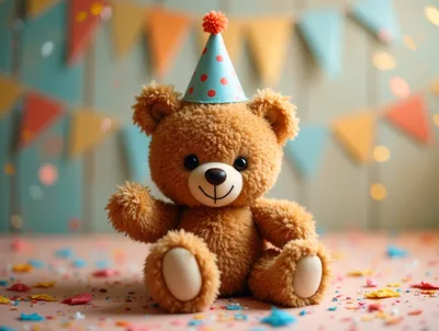 Cute Teddy Bear Wearing A Party Hat