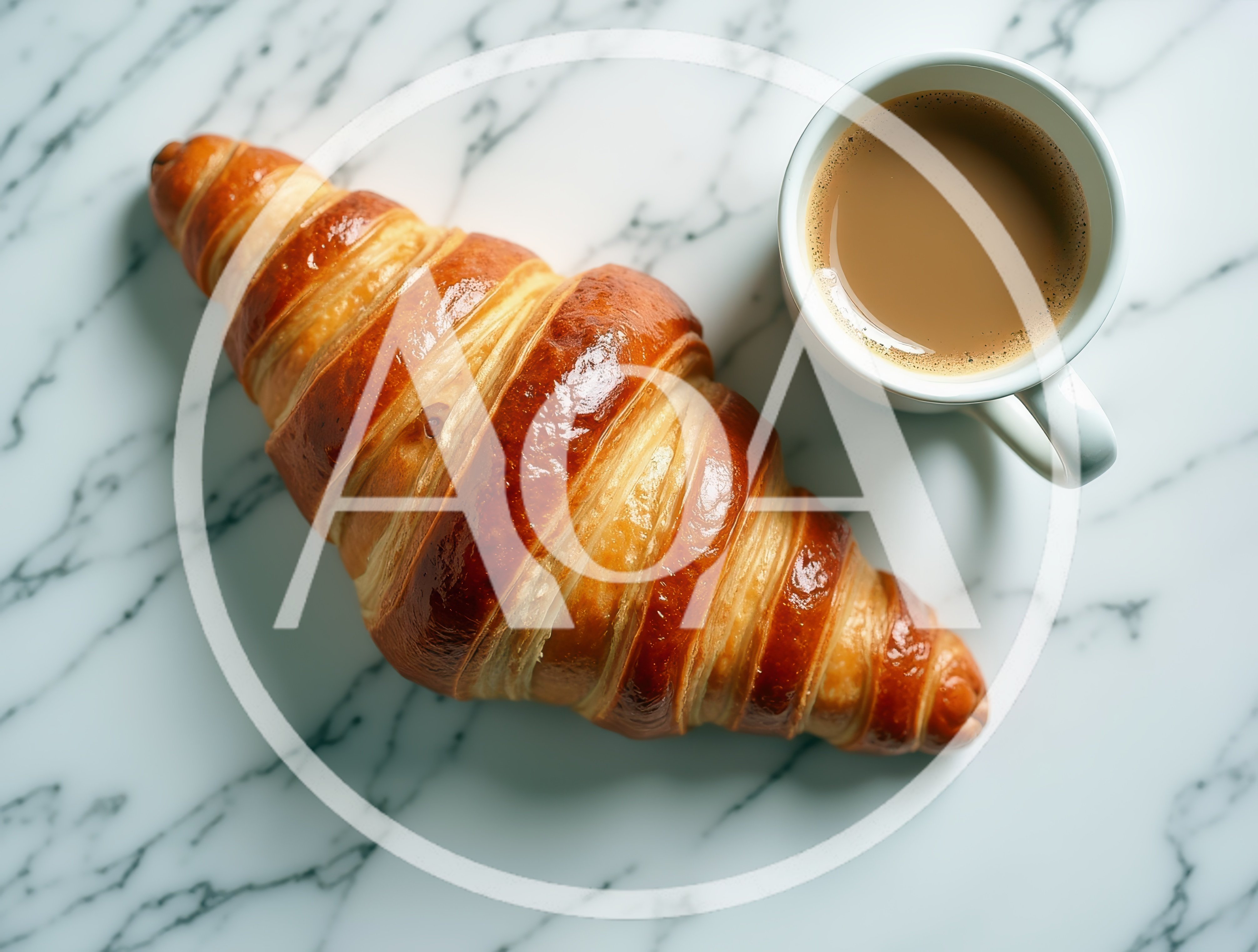 Fresh Croissant And Coffee On Marble Surface