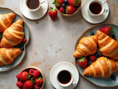Breakfast Spread With Croissants And Fresh Berries
