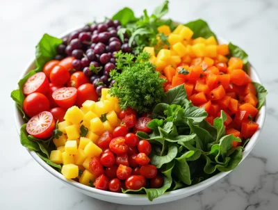 Fresh Colorful Vegetable Salad In A White Bowl