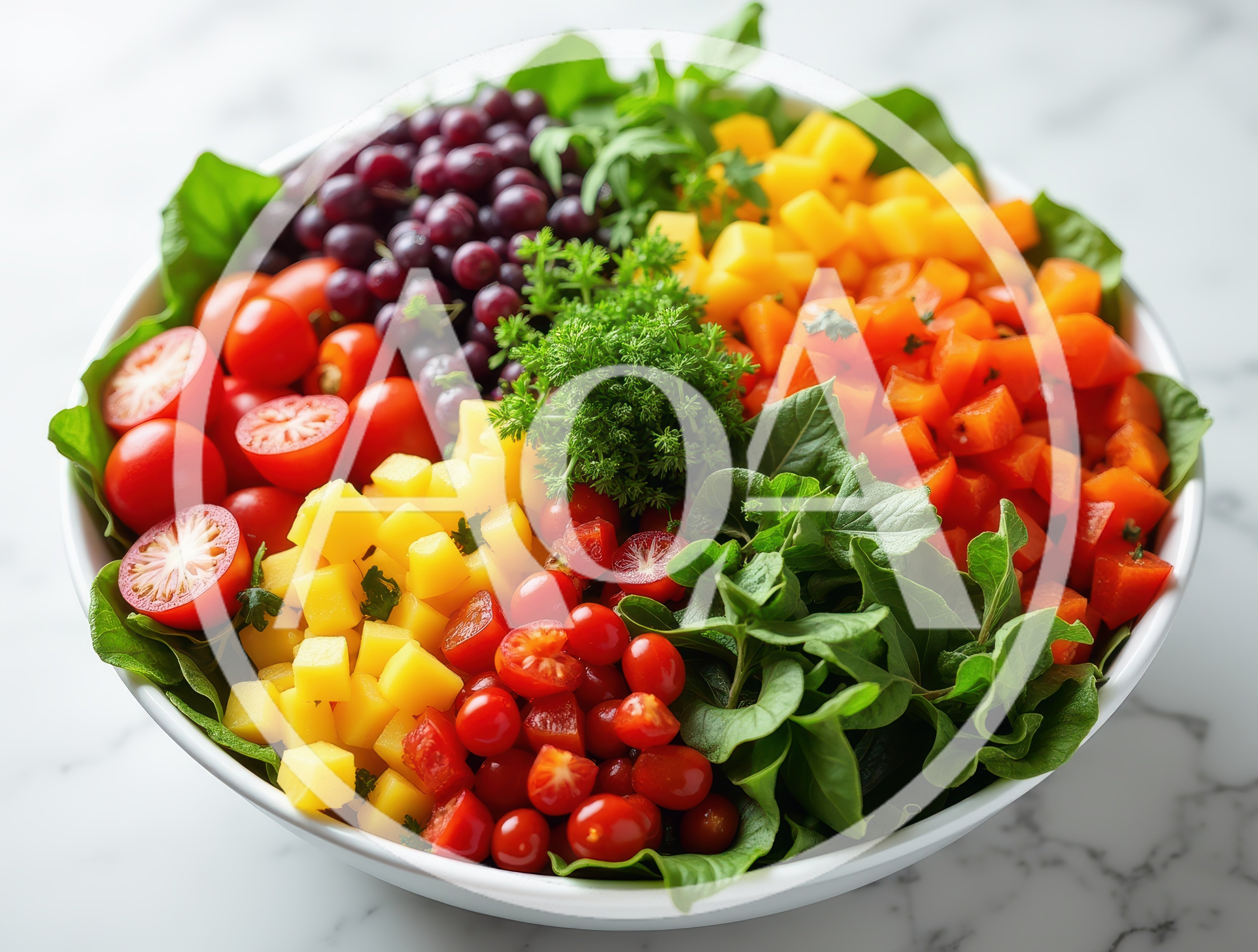 Fresh Colorful Vegetable Salad In A White Bowl