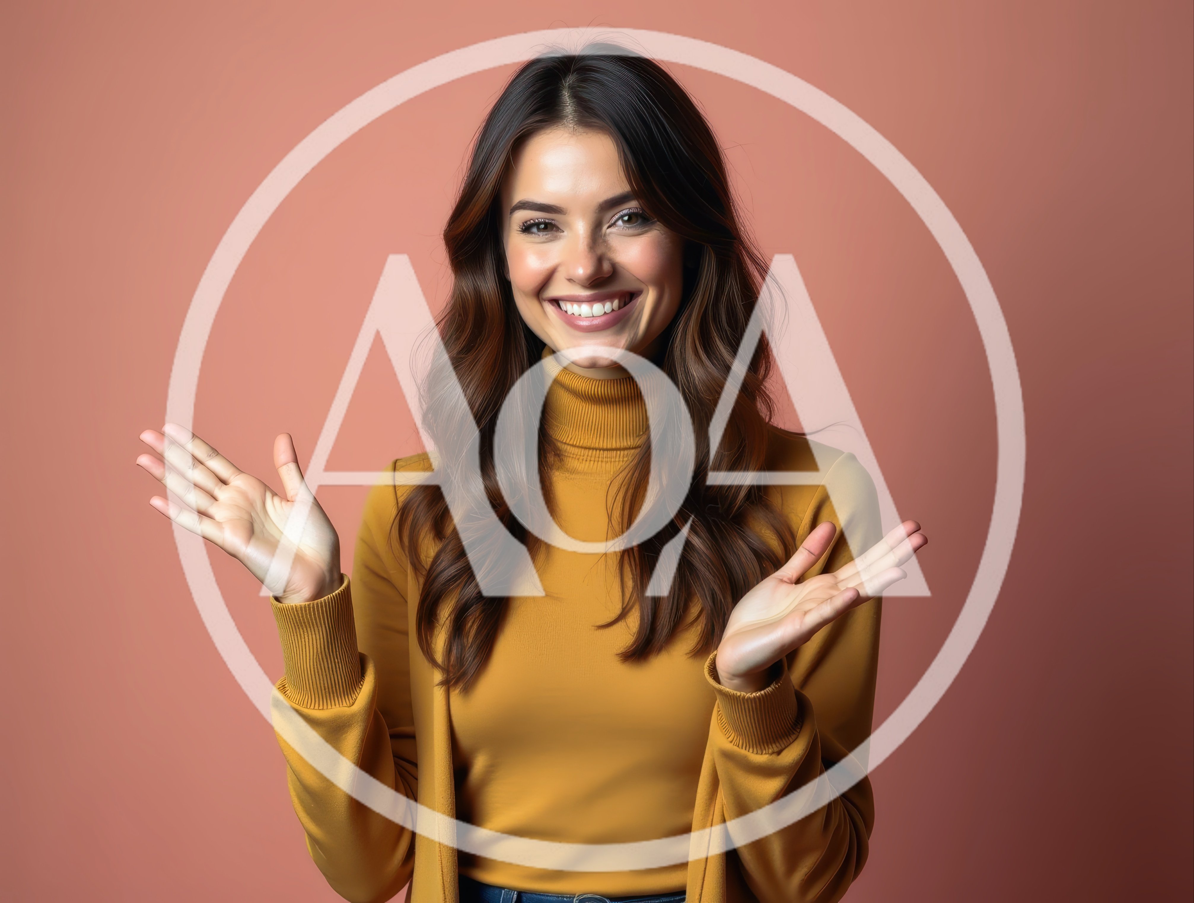 Smiling Woman Gesturing With Open Hands